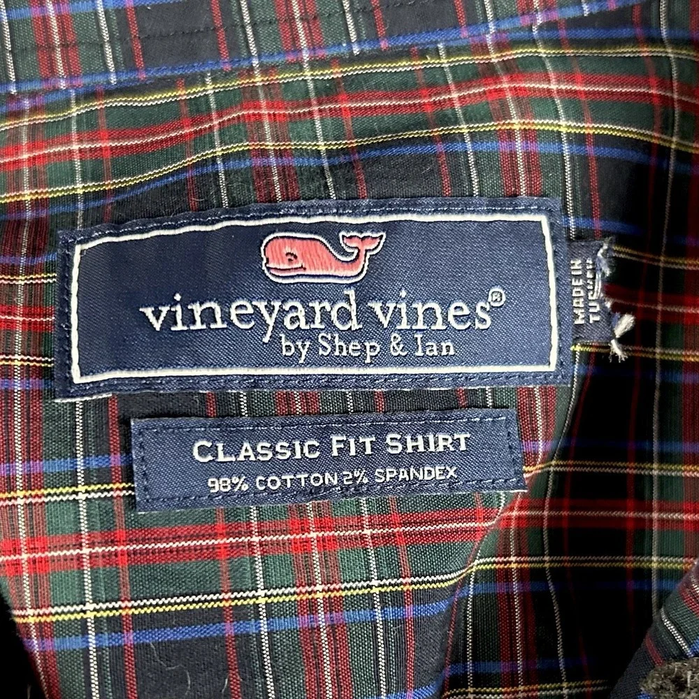 Vineyard Vines Small Classic Fit Shirt Red Blue Green Plaid Cotton Blend